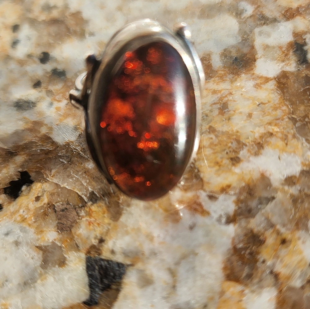 Amber RING Size 8 Sterling Silver - Picture 3 of 11